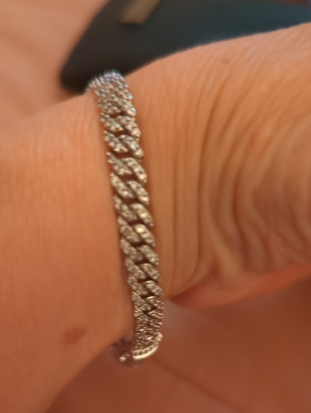 Pave Crystal Cuban Link Bracelet in Silver - Picture 3 of 6